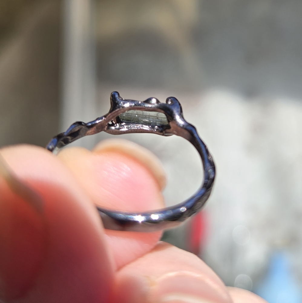 Tourmaline Ocean Bue/green Natural Gemstone Sterling Rhodium Ring Sz8 - Picture 8 of 9